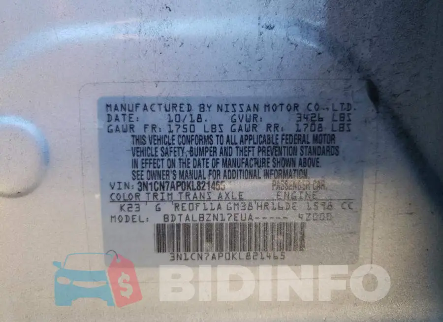 3N1CN7AP0KL821465 Photo# 13
