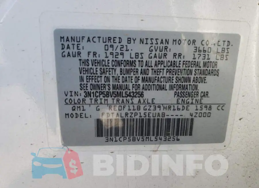 3N1CP5BV5ML543256 Photo# 13