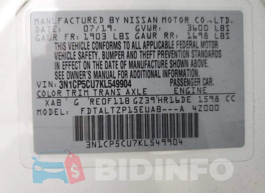 3N1CP5CU7KL549904 Photo# 14