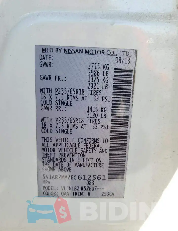 5N1AR2MM2EC612561 Photo# 14