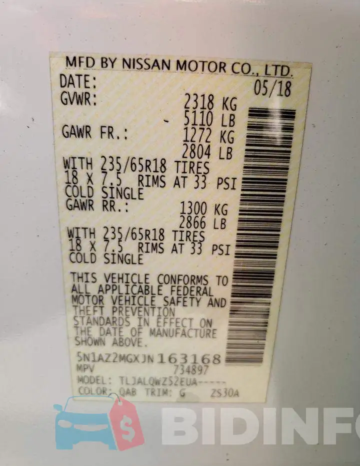 5N1AZ2MGXJN163168 Photo# 13