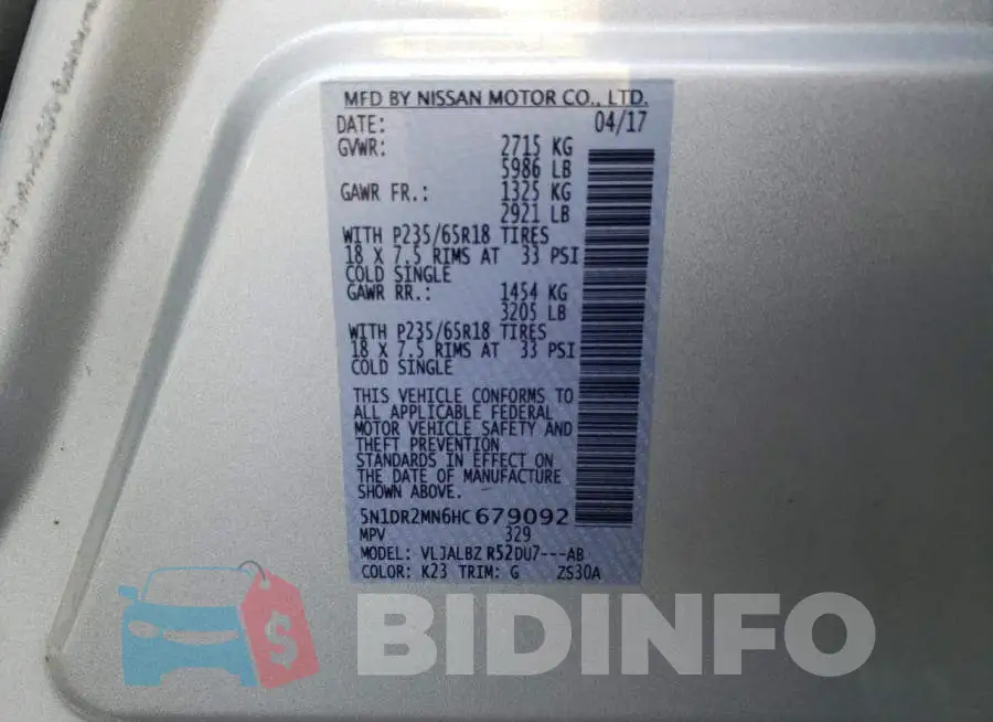 5N1DR2MN6HC679092 Photo# 14