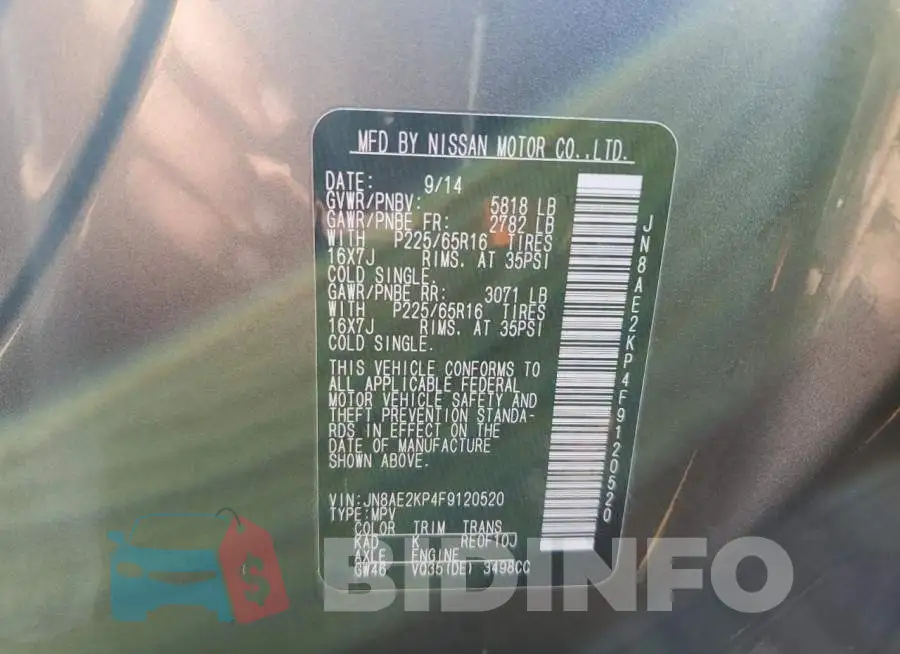 JN8AE2KP4F9120520 Photo# 14