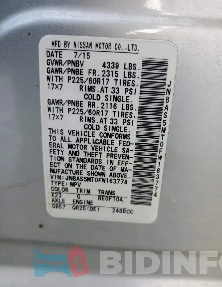 JN8AS5MT0FW163774 Photo# 13