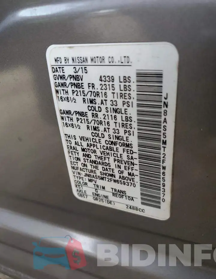 JN8AS5MT2FW659370 Photo# 13