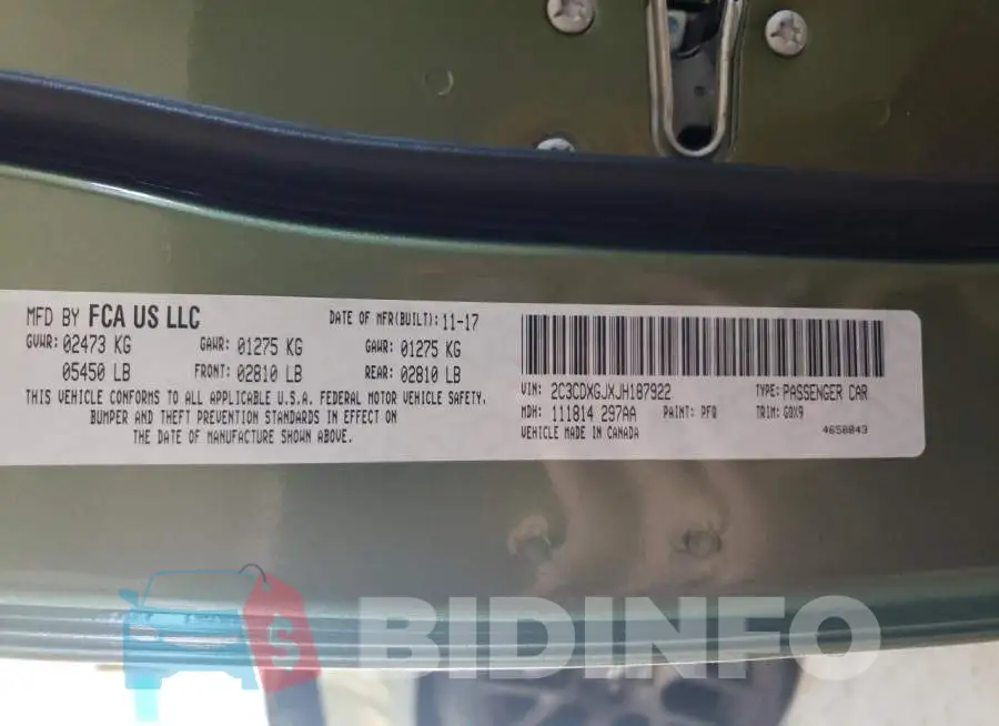2C3CDXGJXJH187922 Photo# 12