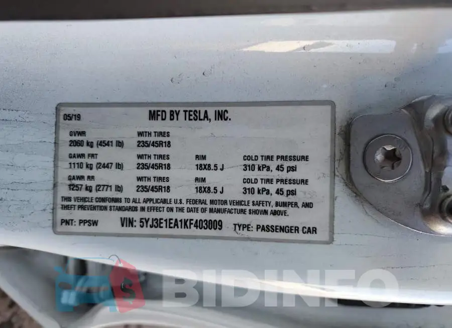 5YJ3E1EA1KF403009 Photo# 12