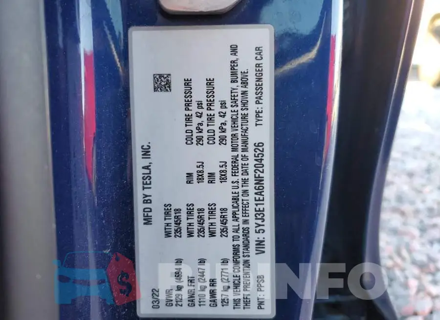5YJ3E1EA6NF204526 Photo# 12