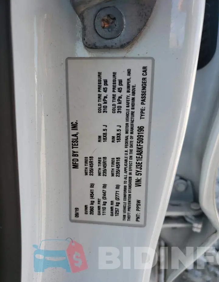 5YJ3E1EA8KF509196 Photo# 13