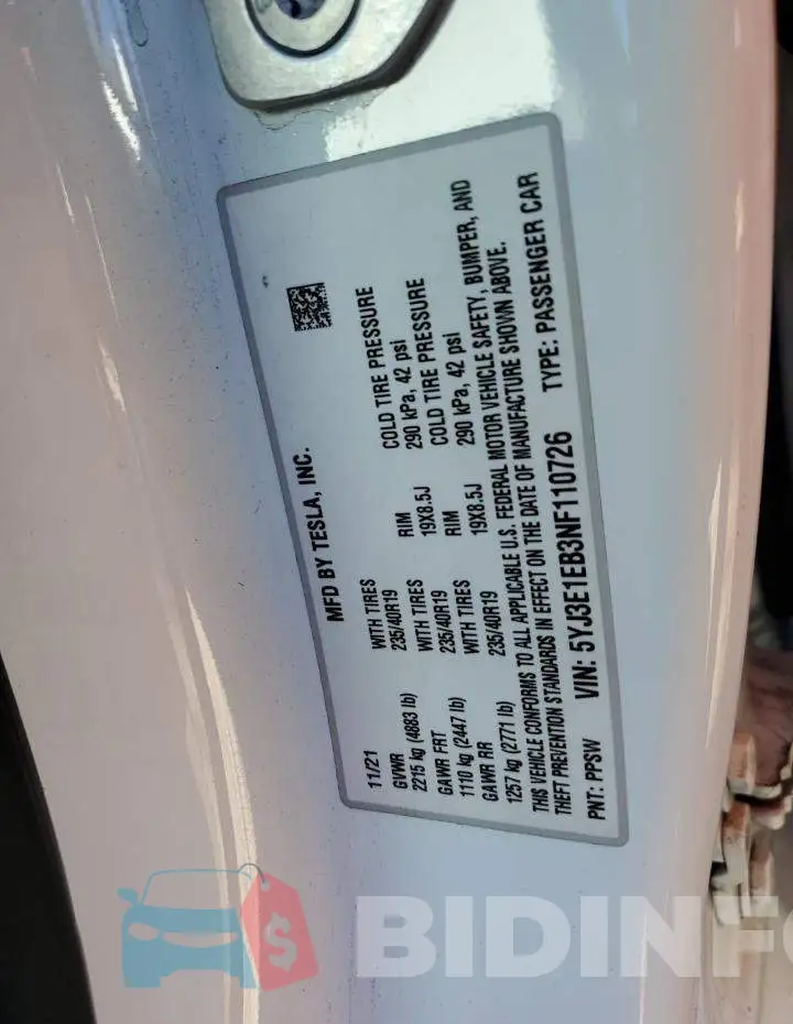 5YJ3E1EB3NF110726 Photo# 12