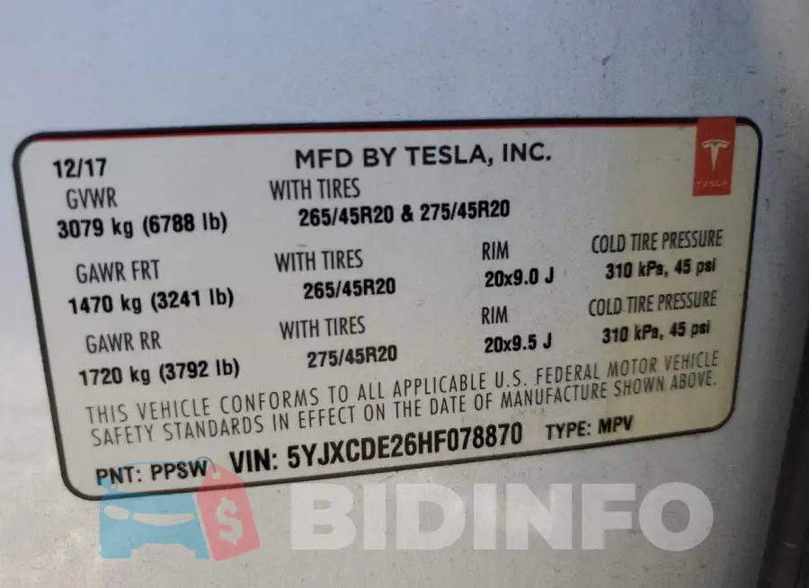 5YJXCDE26HF078870 Photo# 14