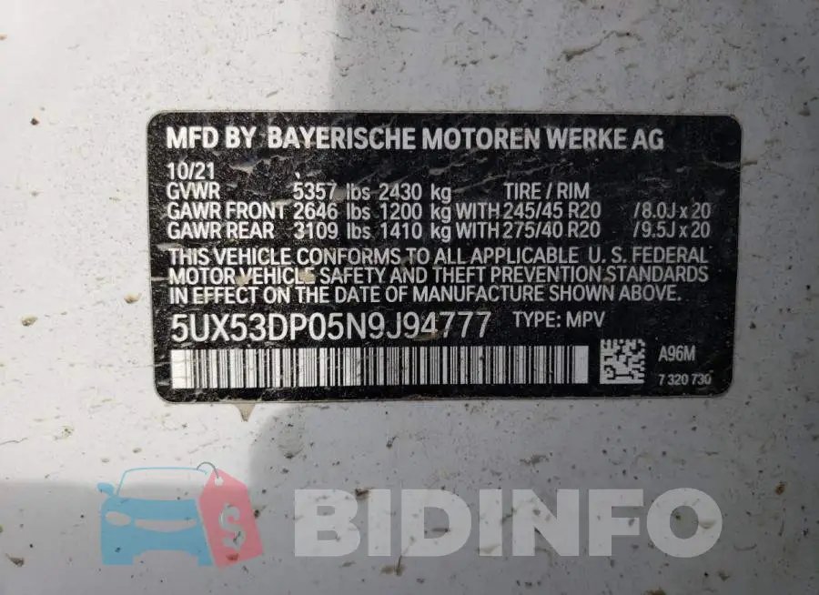 5UX53DP05N9J94777 Photo# 13