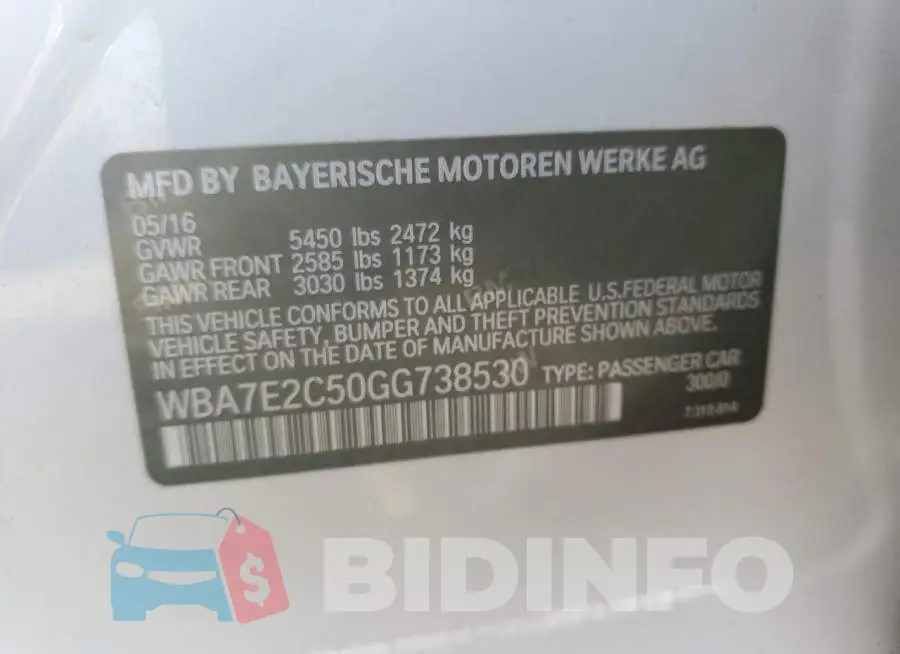 WBA7E2C50GG738530 Photo# 12