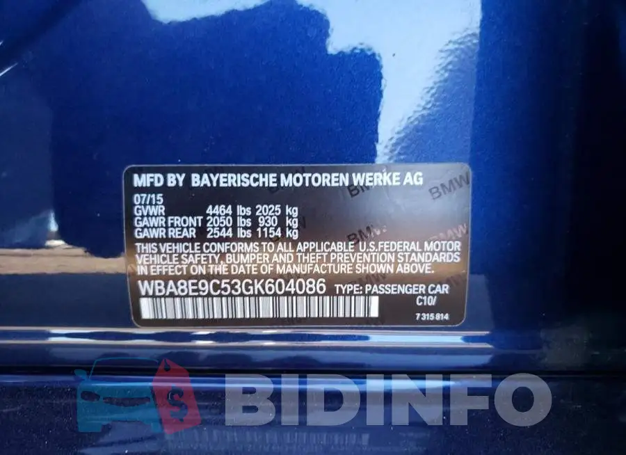 WBA8E9C53GK604086 Photo# 12