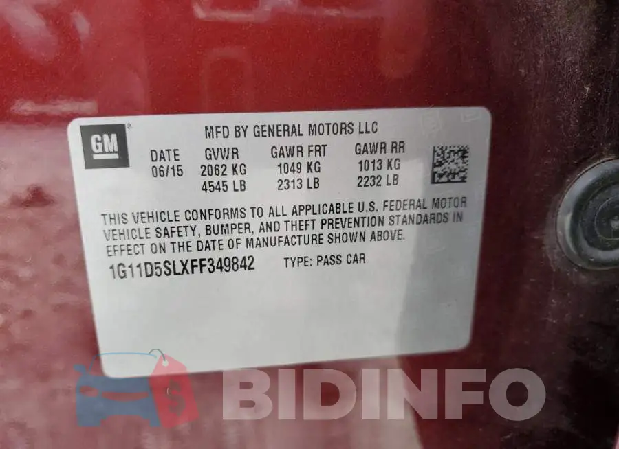 1G11D5SLXFF349842 Photo# 12