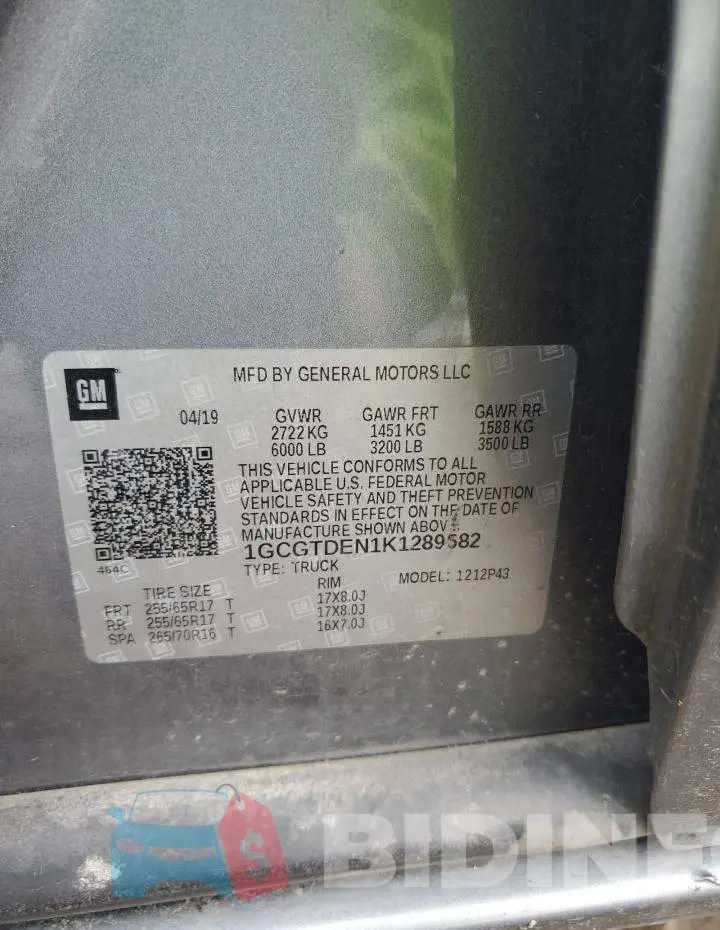 1GCGTDEN1K1289582 Photo# 12