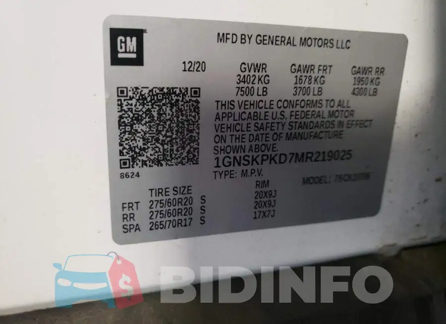 1GNSKPKD7MR219025 Photo# 12