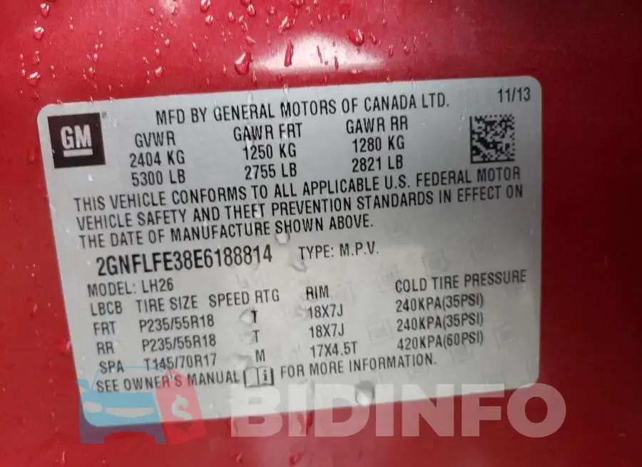 2GNFLFE38E6188814 Photo# 13