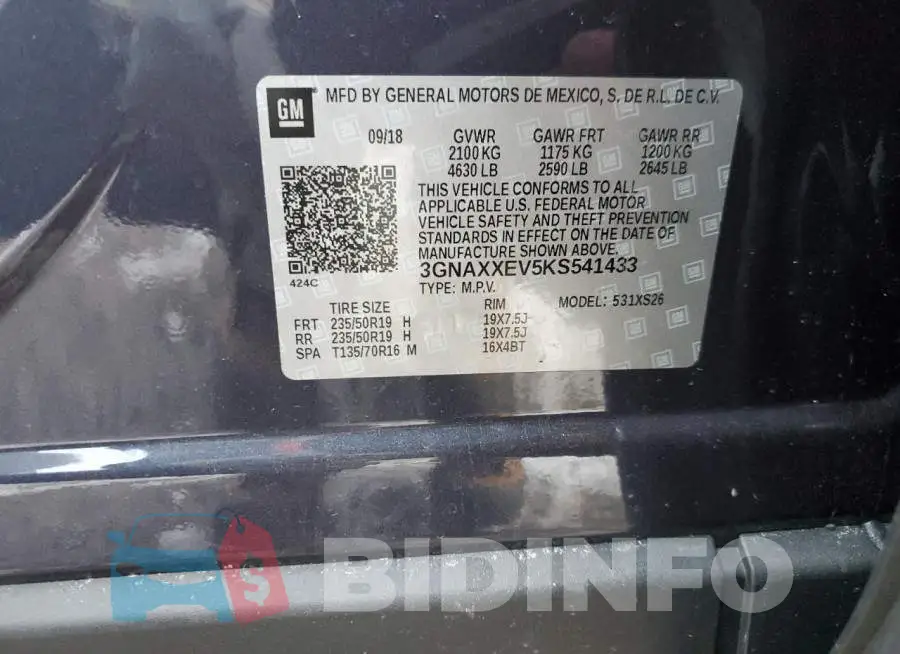 3GNAXXEV5KS541433 Photo# 13