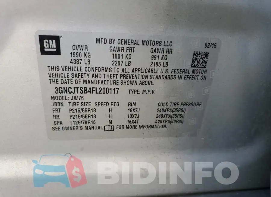 3GNCJTSB4FL200117 Photo# 12