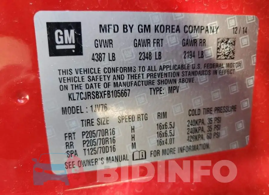 KL7CJRSBXFB105667 Photo# 14