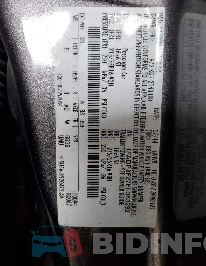 1FADP3F27EL383292 Photo# 12