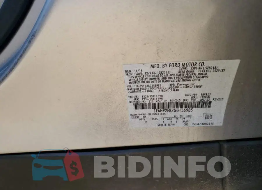 1FAHP2E83GG156985 Photo# 12