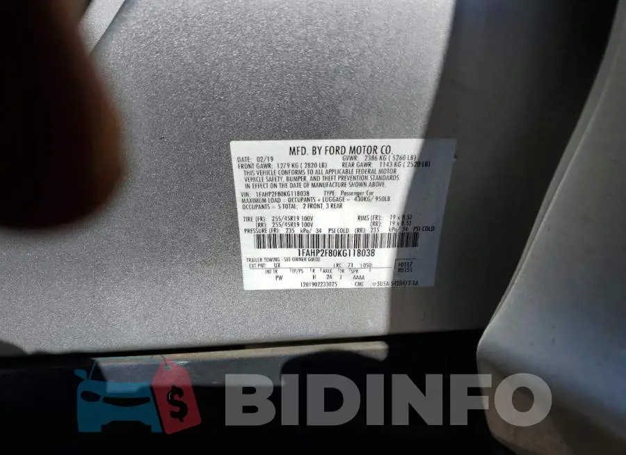 1FAHP2F80KG118038 Photo# 12