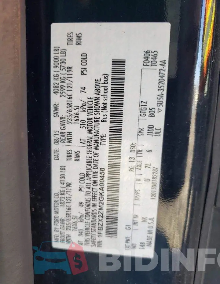 1FBZX2ZM2GKA00458 Photo# 13