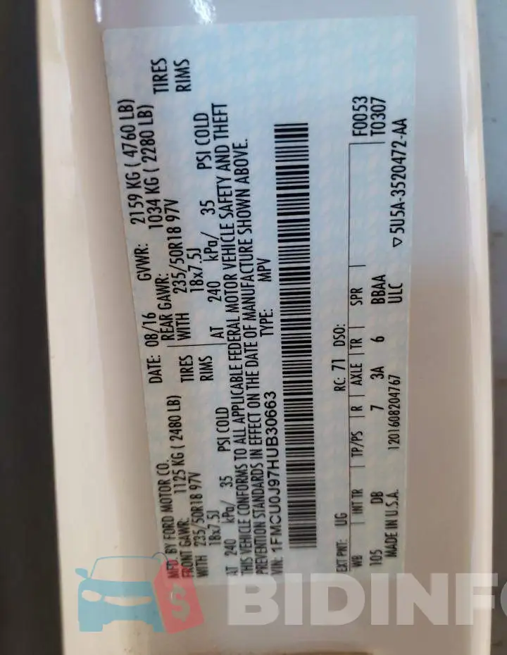 1FMCU0J97HUB30663 Photo# 13