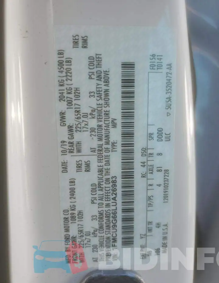 1FMCU9G66LUA26983 Photo# 13