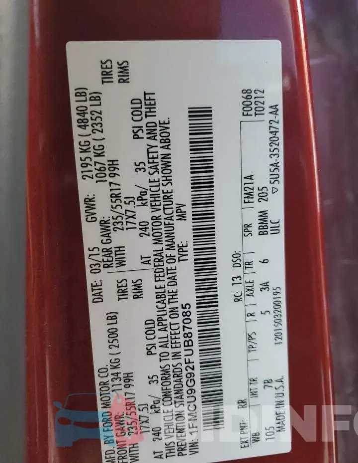 1FMCU9G92FUB87085 Photo# 13