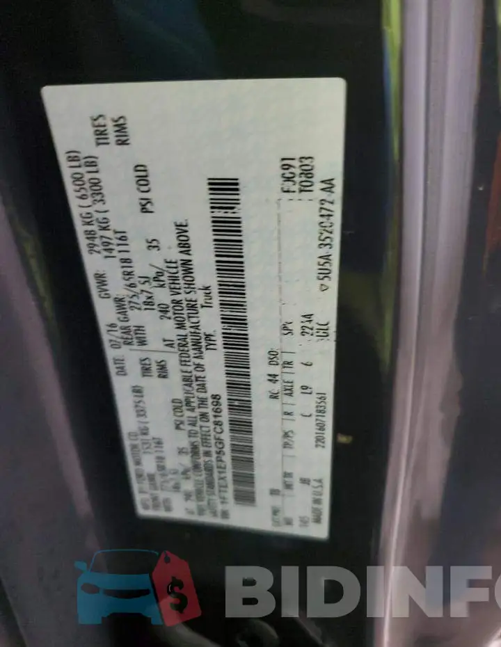 1FTEX1EP5GFC81698 Photo# 12