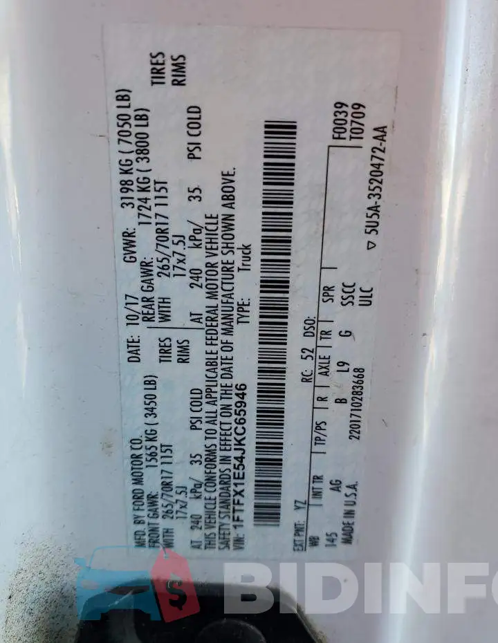 1FTFX1E54JKC65946 Photo# 12