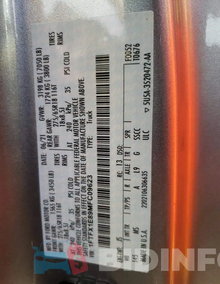 1FTFX1E89MFC09623 Photo# 13