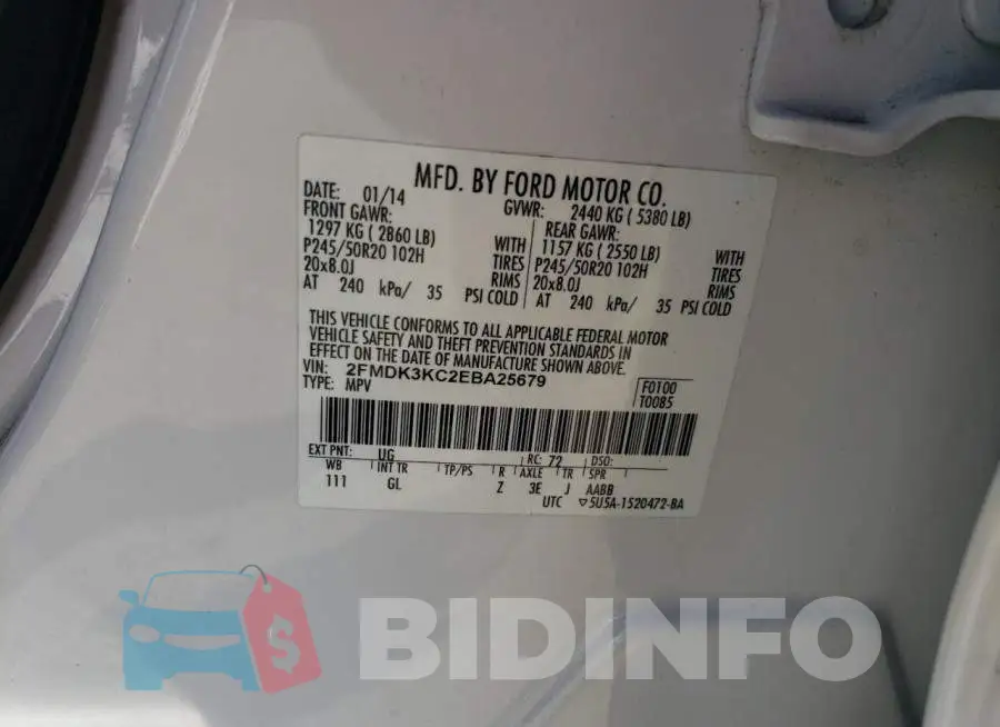 2FMDK3KC2EBA25679 Photo# 14