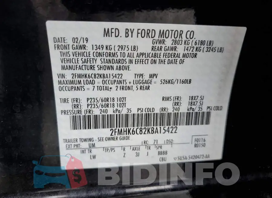 2FMHK6C82KBA15422 Photo# 13