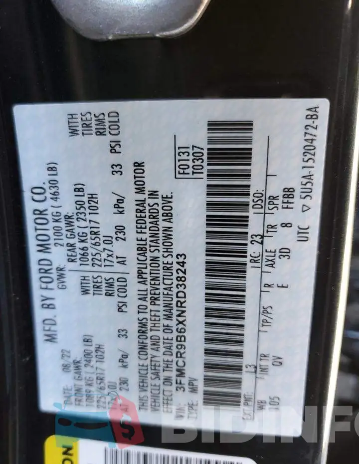 3FMCR9B6XNRD38243 Photo# 14