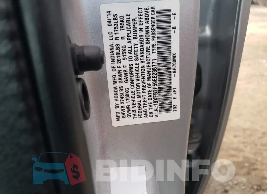 19XFB2F59EE238771 Photo# 12
