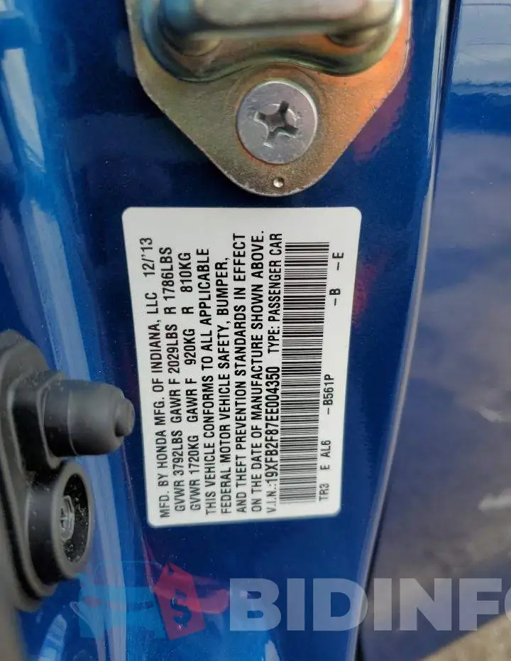 19XFB2F87EE004350 Photo# 12