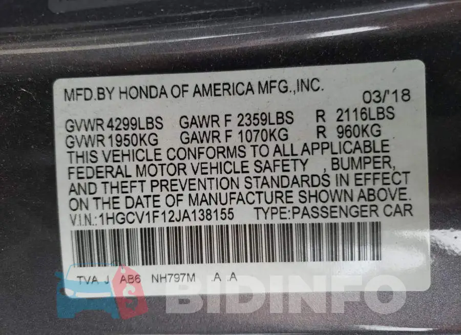 1HGCV1F12JA138155 Photo# 12