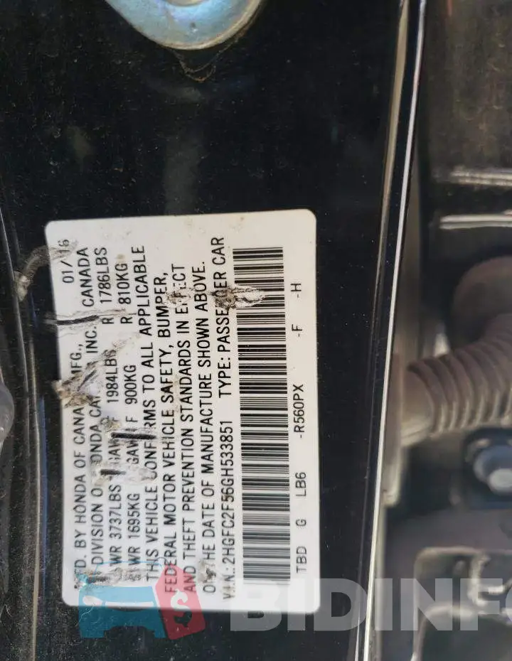 2HGFC2F56GH533851 Photo# 12
