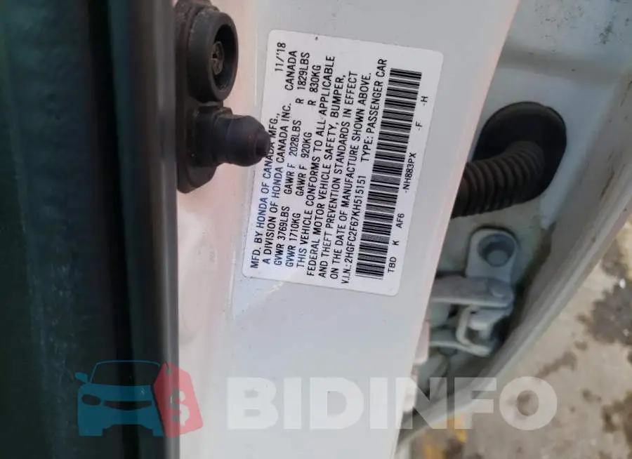 2HGFC2F67KH515151 Photo# 12