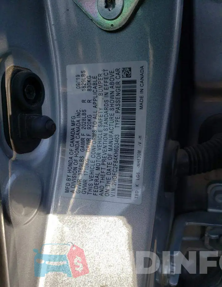 2HGFC2F84KH603463 Photo# 12