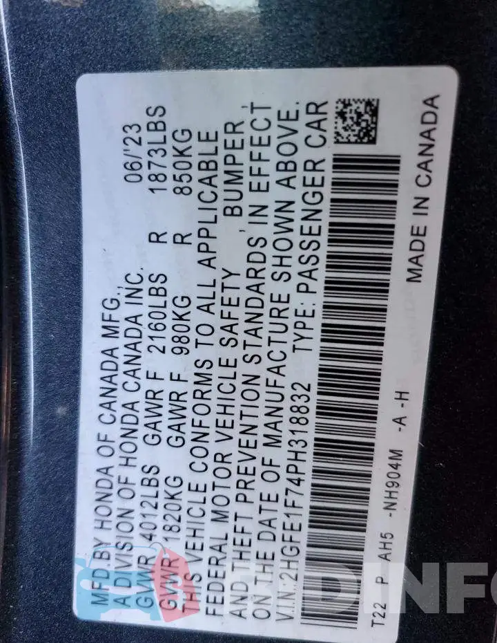 2HGFE1F74PH318832 Photo# 12