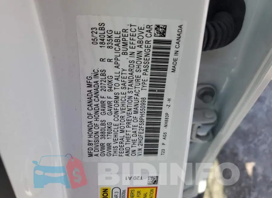 2HGFE2F58PH550998 Photo# 12