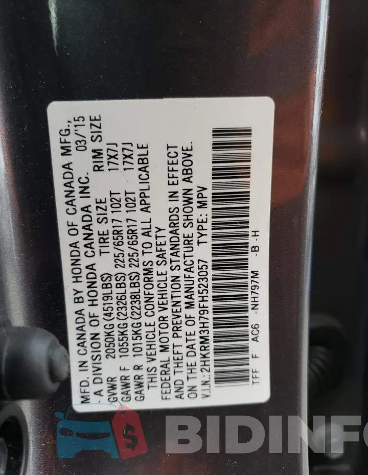 2HKRM3H79FH523057 Photo# 13