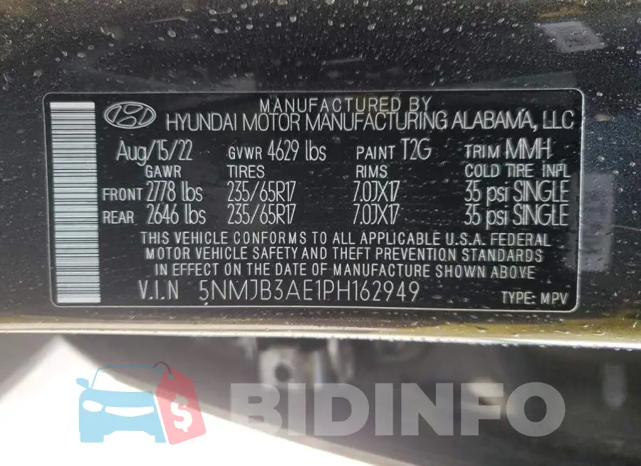 5NMJB3AE1PH162949 Photo# 13