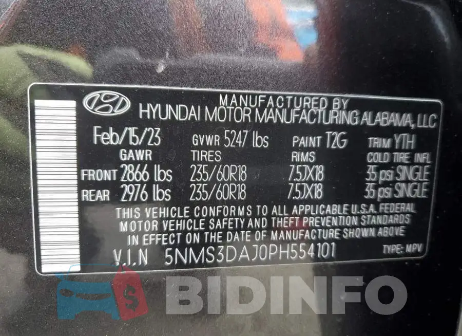 5NMS3DAJ0PH554101 Photo# 14