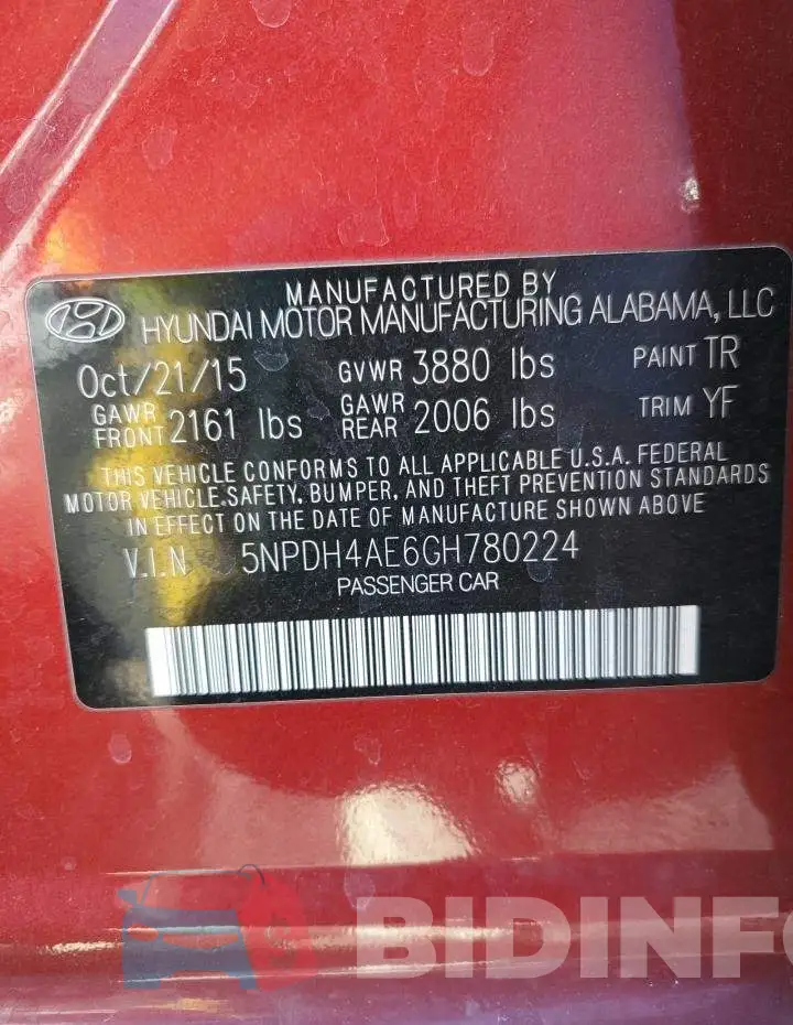 5NPDH4AE6GH780224 Photo# 12